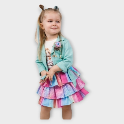 İstasyon Gabardin Bolerolu üçlü Kız Takım 9-24 Ay