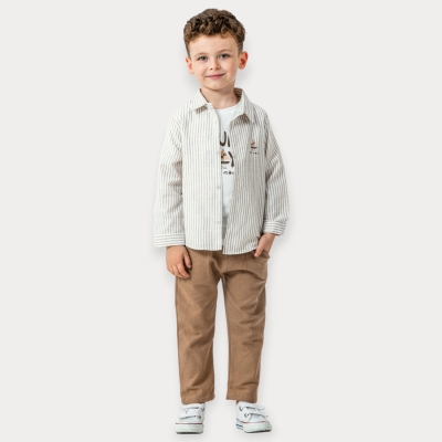 İstasyon Yelkenli Baskılı Çizgili Gömlekli Üçlü Erkek Takım 2-5 Y.