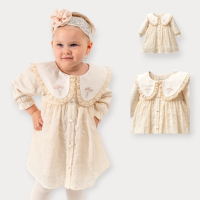 İstasyon Dantel Yakalı Uzun Kollu Elbise 9-24 Ay