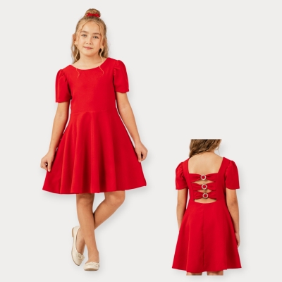 İstasyon Volanlı Kollu Dabıl Elbise 9-12 Y.