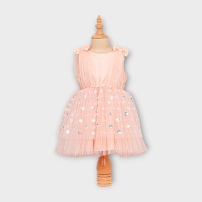 Baby Rose Eteği Papatya Pullu Fiyonklu Elbise 1-4Y/Years