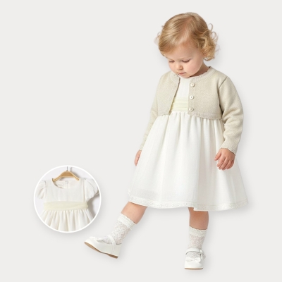 İstasyon Simli Triko Bolerolu Keten Elbise 9-24 Ay