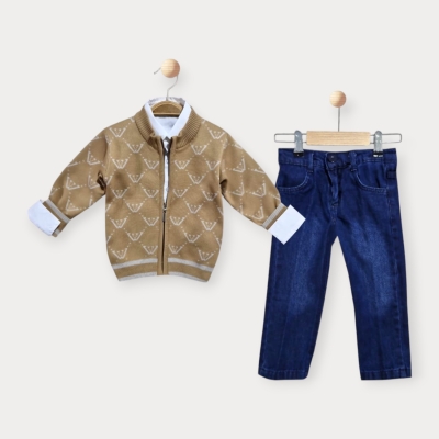 İstasyon W Desenli Triko Hırkalı Üçlü Erkek Takım 2- Y.