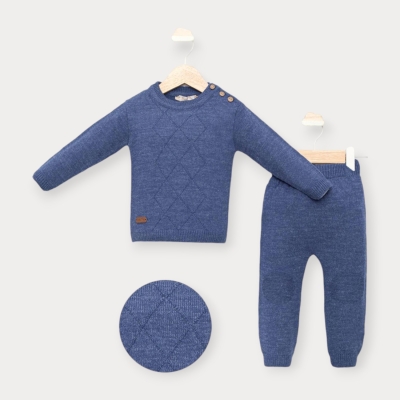 İstasyon Baklava Desenli Triko Erkek İkili Takım 1-2-3 Y.