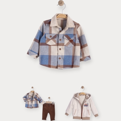 İstasyon Kareli Gömlekli Üçlü Erkek Takım 9-24 Ay