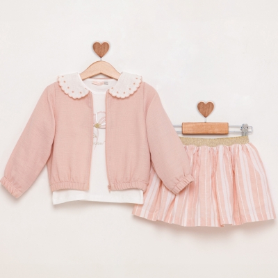 Baby Rose Nakışlı Bebe Yaka Ceket Etekli Takım 1-4 Y.