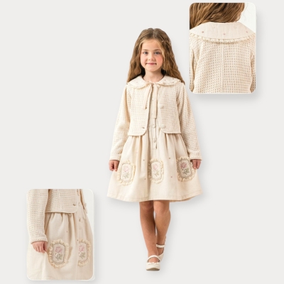 Moon Star Ajurlu Hırkalı Dantel Yakalı Elbise 4-7 Y.