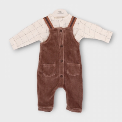 Cassiope Kareli Gömlekli Kadife Tulumlu Erkek Takım 3-6-9 Ay