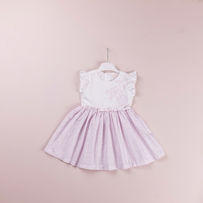 Baby Rose Eteği Çizgili Papatya Nakışlı Elbise 1-4 Y/Years