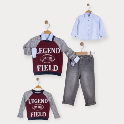 İstasyon Legend Baskılı Triko Kazaklı Üçlü Erkek Takım 2-5 Y.