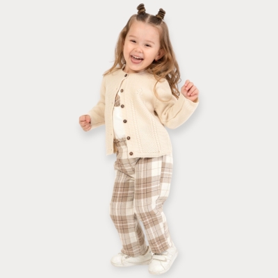 Baby Rose Triko Hırka Ekose Pantolonlu Takım 1-4 Y.