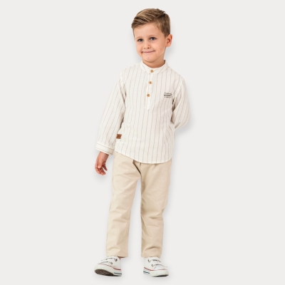 İstasyon Calıfornıa Baskılı Çizgili Gömlekli İkili Erkek Takım 2-5 Y.