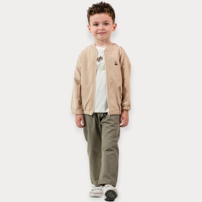 İstasyon Yelkenli Baskılı Keten Hırkalı Üçlü Erkek Takım 2-5 Y.