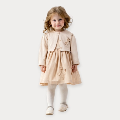 Baby Rose Papatya Nakışlı Bolerolu Elbise 1-4 Y.