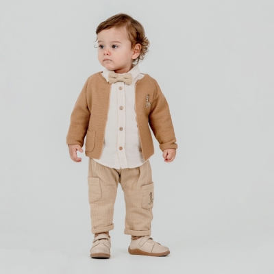 İstasyon Papyonlu Triko Hırkalı Üçlü Erkek Takım 9-24 Ay