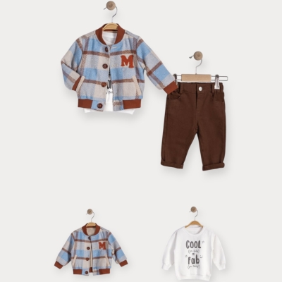 İstasyon Kareli Montlu Üçlü Erkek Takım 9-24 Ay